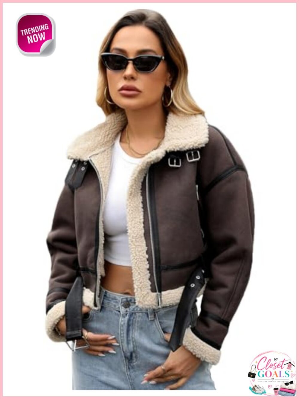 Faux Lamb Fur Leather Short Jacket Lapel Zipper Bomber Aviator Coat